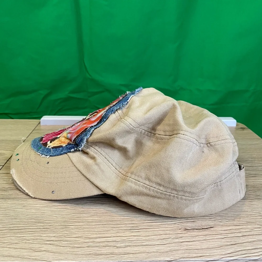 NEW | Peace Sign Embellished Distressed Hat w/ Rhinestones - Picture 2 of 4